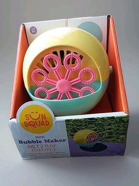 Sun Squad Mini Bubble Maker blower battery operated table top Yellow, Teal, Pink